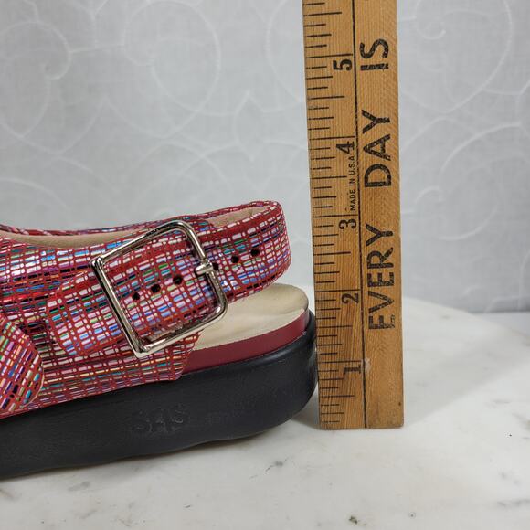 SAS Relaxed Rainbow Sandals Womens 7 Red Leather Open Toe Casual Slingback Strap - Picture 13 of 16